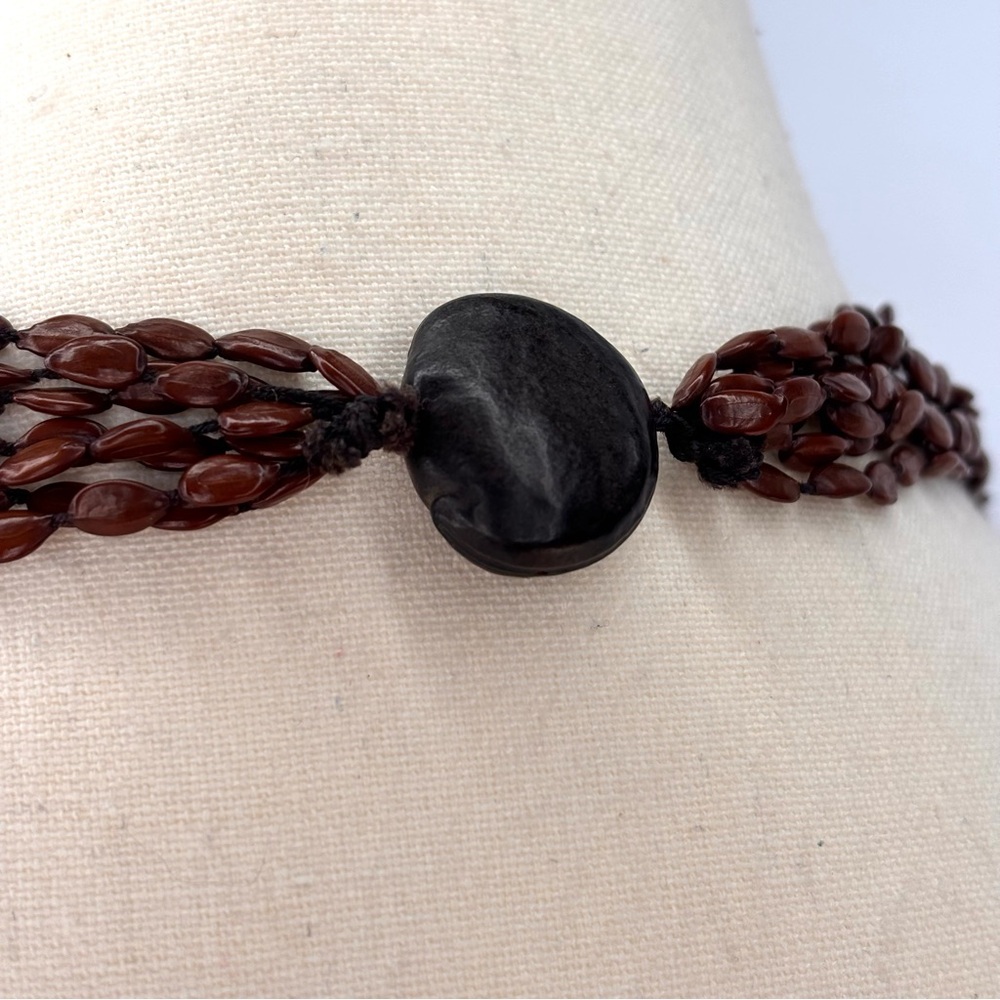 Vintage Hawaiian Brown Seed Seven Strand Koa Seed Kukui Nut Necklace - Picture 2 of 3